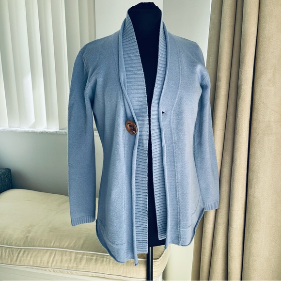 Leggiadro Luxury Cashmere Blue Cardigan Shawl Collar Wood...